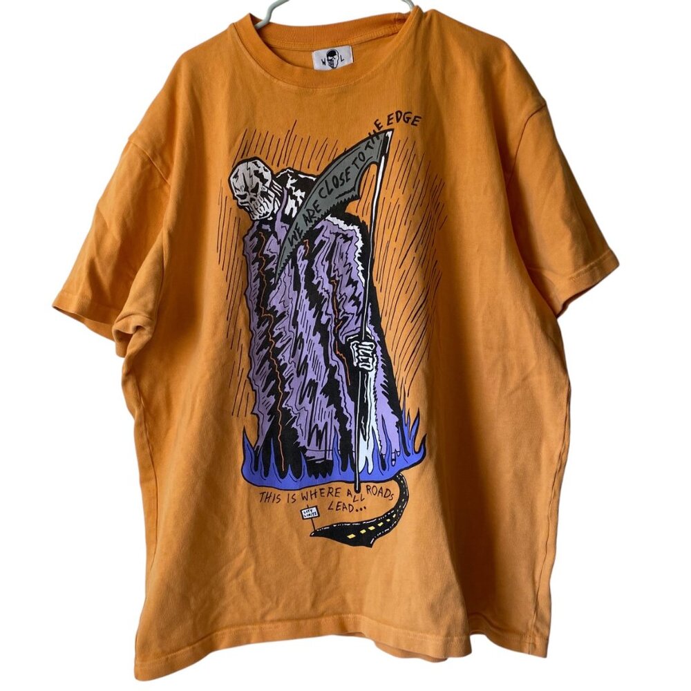 Warren Lotas The Edge Graphic T-Shirt Cotton Short Sleeve Yellow Orange Men XXL‎